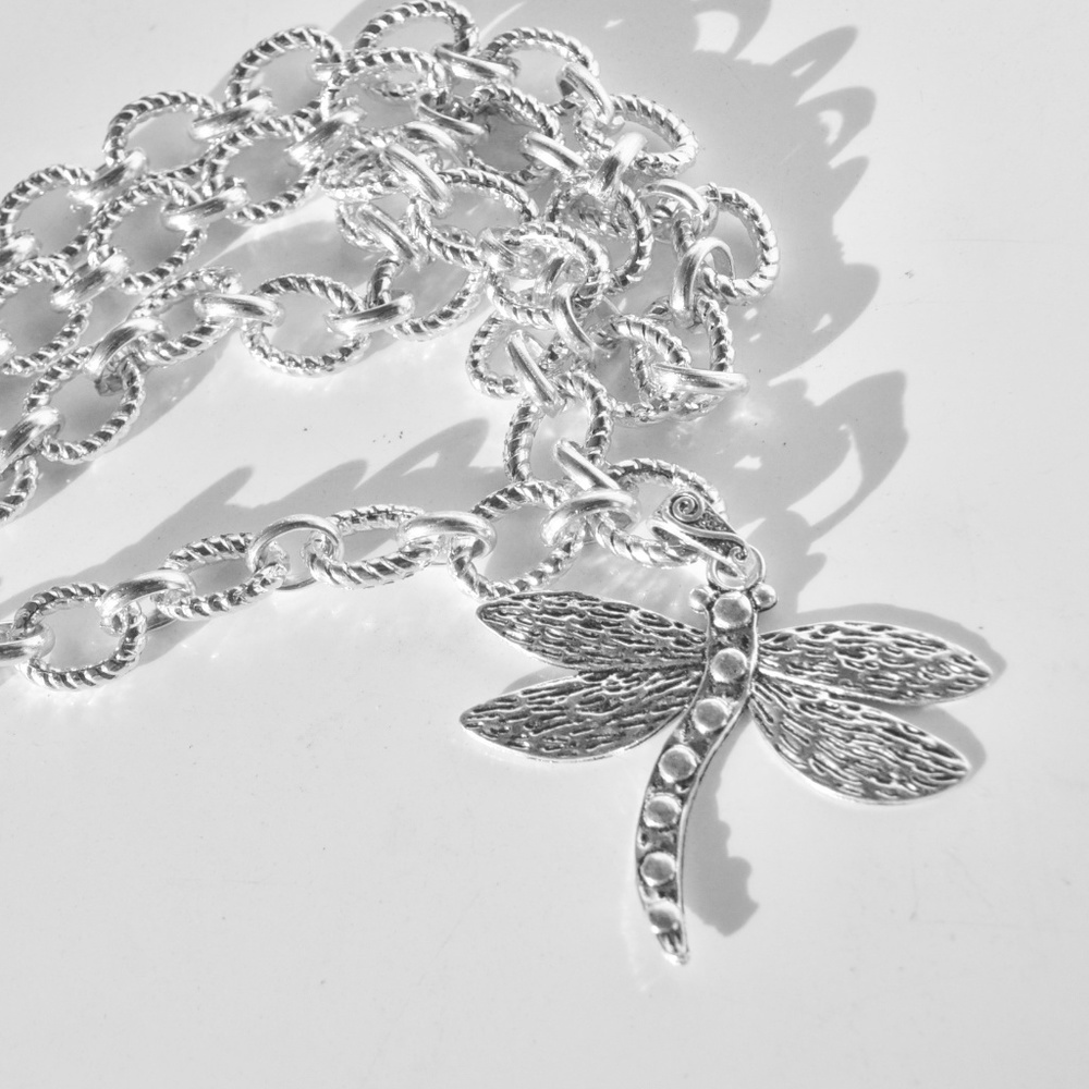 Silver DragonFly Huge Pendant Statement Necklace - Picture 7 of 7